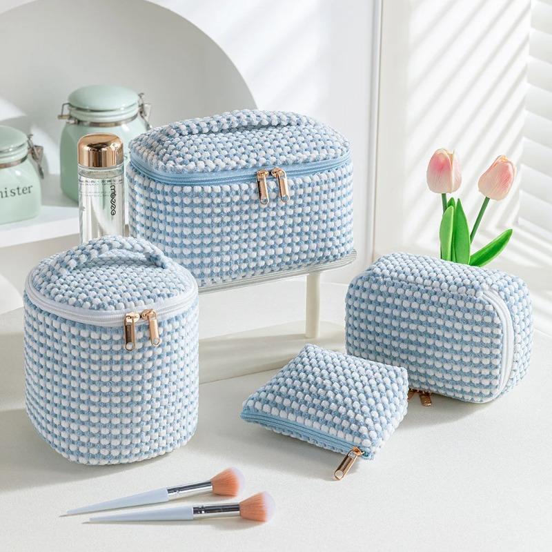 Neue Damen Plüsch Kosmetiktasche Kariert Reißverschluss Kosmetiktasche Box Tragbare Kosmetik Aufbewahrungstasche
