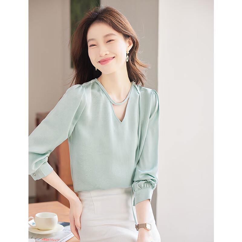 Teloman French Style Chic V-Neck Long Sleeve Blouse