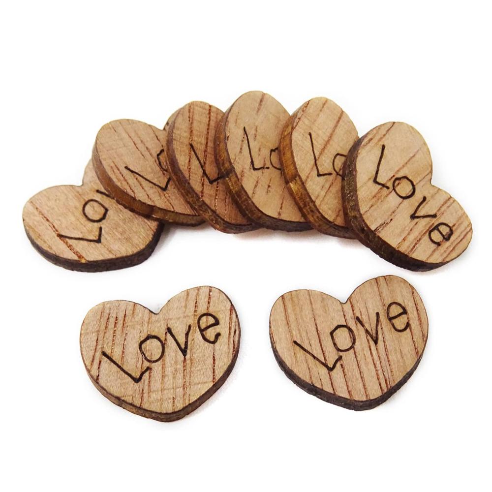 100/200pcs Rustic Wooden Love Heart Shaped Wooden Heart Confetti Engraved Love Hearts Wedding Table Scatter Decoration Crafts