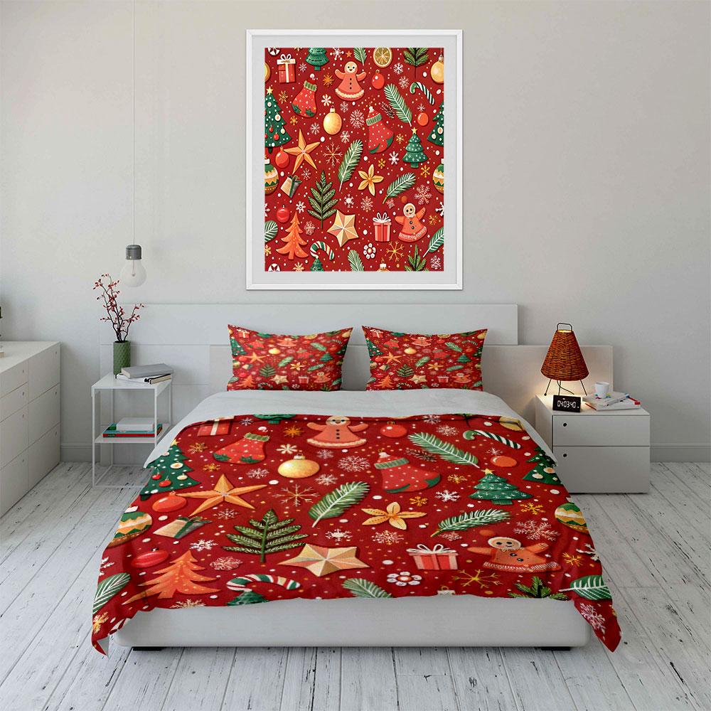Christmas Gingerbread Pattern Bedding Duvet Cover Set Duvet Cover Pillowcases  (1*Duvet Cover 2*Pillowcases, without duvet insert)