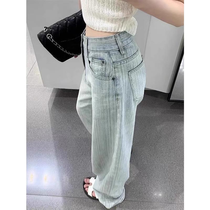 

2025 Spring Plus Size High Waist Retro Wide-Leg Jeans for Women - Slimming, Loose, Versatile, Floor-Length M світло-синій колір