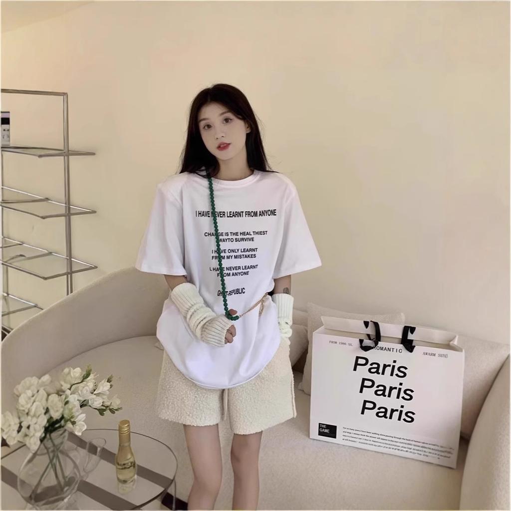 Cotton letter print short-sleeved T-shirt women's summer ins trendy brand couple European and American retro oversize half-sleeved top