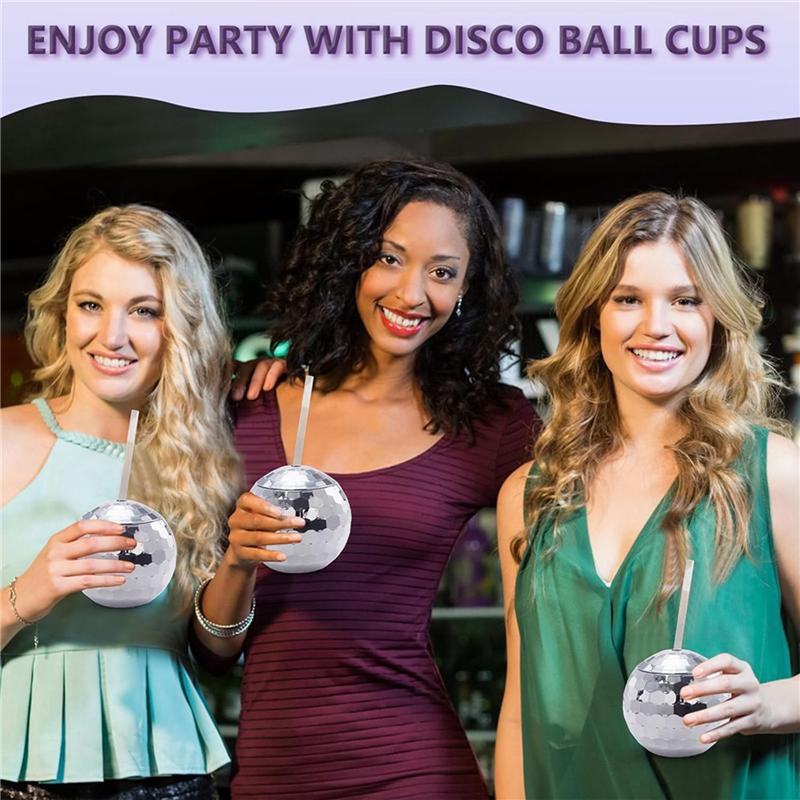 AT21-18 PCS Disco Ball Cups, 20 OZ Disco Cups With Straws And Lid, Reusable Flash Ball Tumbler Cocktail Cup For Partys Bar