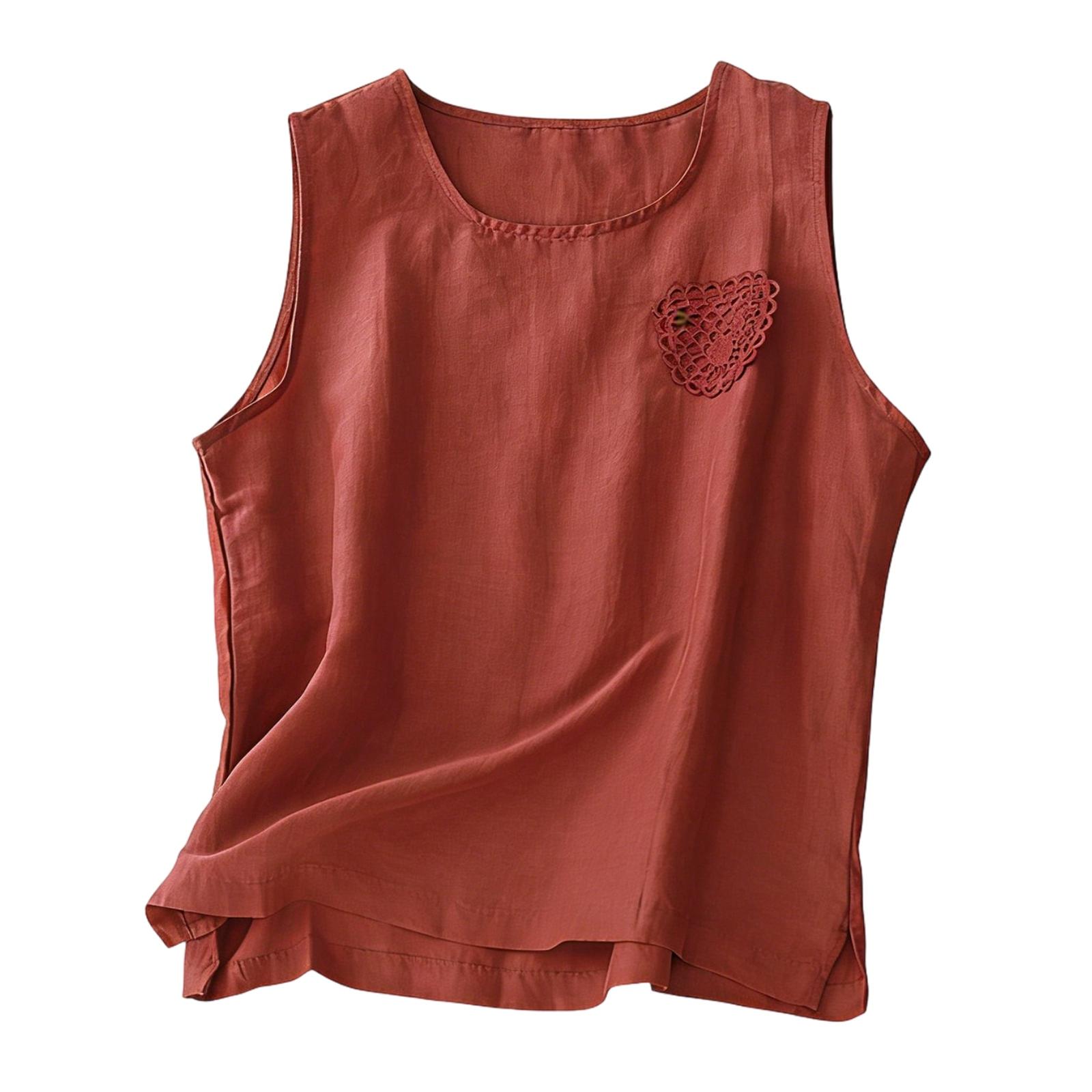 Women s Cotton And Linen Fashionable Loose Casual Sleeveless Vest M винный