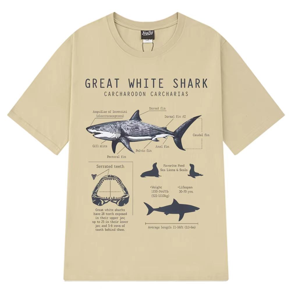 

Great White Shark Anatomy T-Shirts Summer Men s Street Short Sleeve Punk Style Men Women Casual Oversize Tops Streetwear S