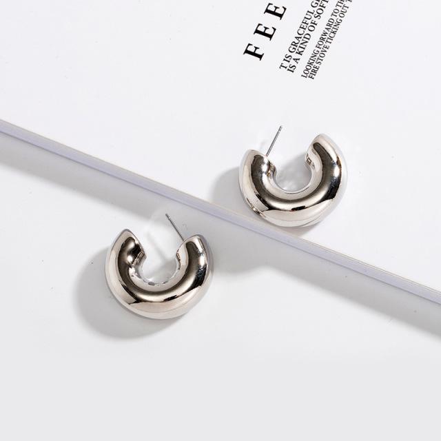 

Новые геометрические простые минималистичные круглые золотые серебряные толстые металлические серьги-кольца для женщин ювелирные изделия шириной 1 см