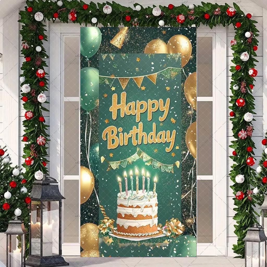 Black Gold Happy Birthday Door Banner Pink Blue Purple Shining Balloons Kid Adult Party Decoration Backdrop Photo Shoot Supplies
