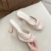 Waterproof Table Nude High Heels Women's 2025 New Thin Heels Cool Slippers Design Sense Retro Square Head Open-toed Sandals