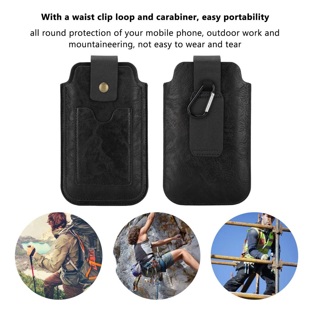 Men PU Leather Phone   Retro   Case Waist Bag Sheath with Waist Clip   and Carabiner for Outdoor