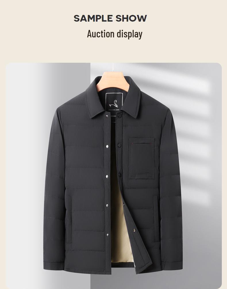 Men's Premium Lightweight Goose Down Jacket: Winter Casual Lapel Style, Middle-Aged Dad, 90% Down Warmth.