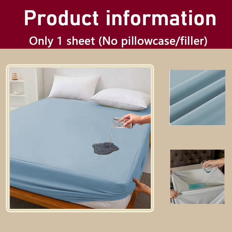 1PC Solid Color Waterproof Bed Sheet and Fitted Sheet,Waterproof Mattress Protector,30cm Deep Pocket Bed Sheet,Comfortable Bedding