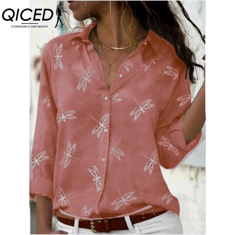 QICED 38 Color Women's Fashion Casual Long Sleeve POLO Neck Blouses & Shirts