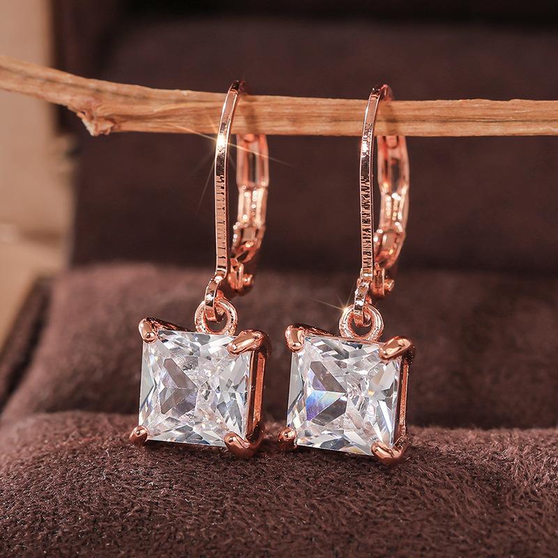 

Square, Simple, Elegant, Dazzling Temperament, Inlaid Earrings, Personalized Accessories For Women Attending Banquets