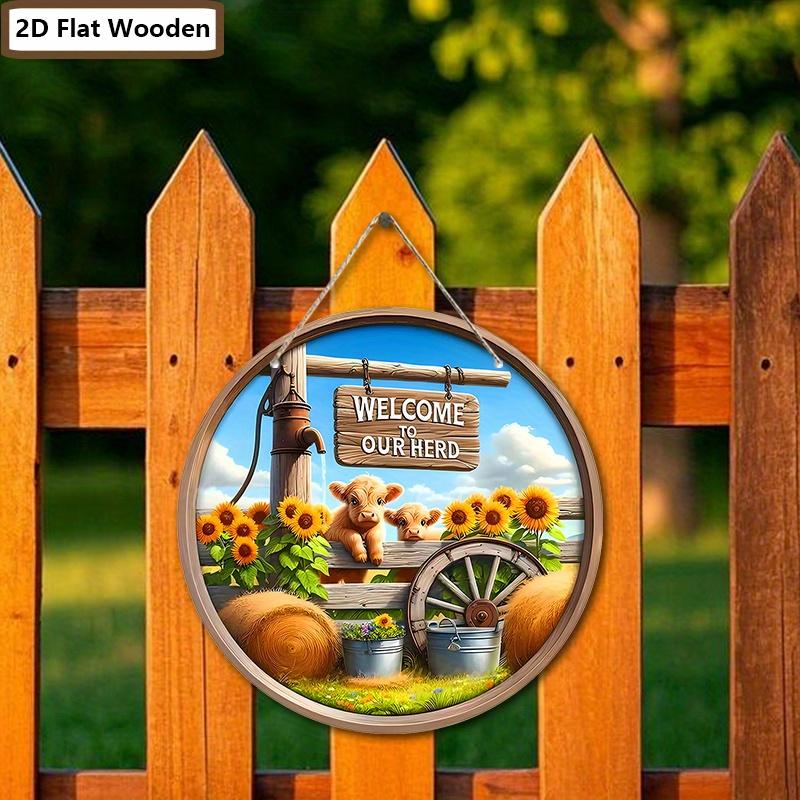 Wooden Welcome Sign with Highland Cattle & Sunflowers Design - Rustic Decorative Plaque for Farmhouse, Front Door Decor - Ideal gift for Family