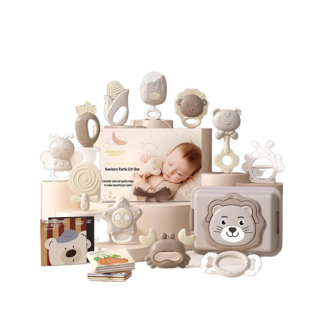 Newborn Gift Set: Hand Rattle, Teether, Pacifying Toy & Collapsible Baby Toy (0-1 Year)