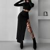 Women's Autumn Solid Color Long Sleeve Top & Slim Fit Slit Lace-up Skirt Set