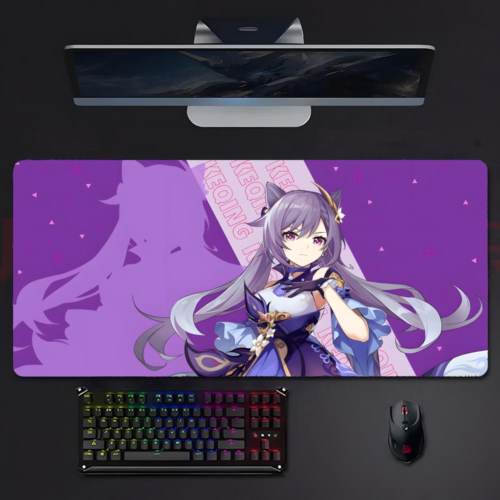 Cool Elegant Game Genshin Impact Keqing Mouse Pad Large Gaming Mousepad With Stitched Edges Thickened Desk Mat Pc