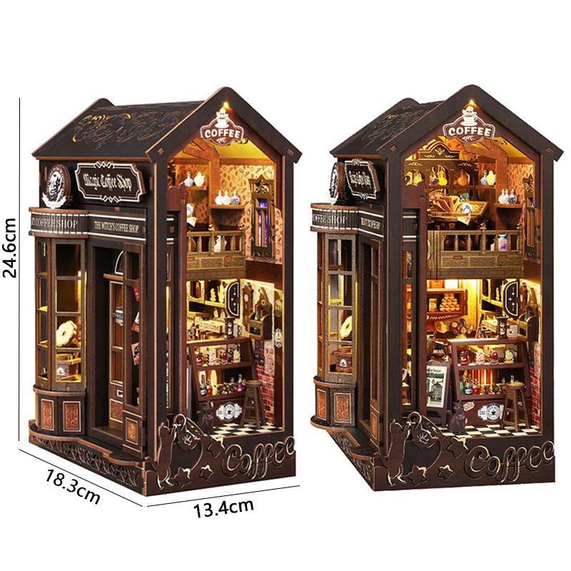 DIY Book Nook Kit Miniature DollHouse 3D Wooden Puzzle Home Decoration Bookshelf Bookend With LED Light Toy For Christmas Gifts