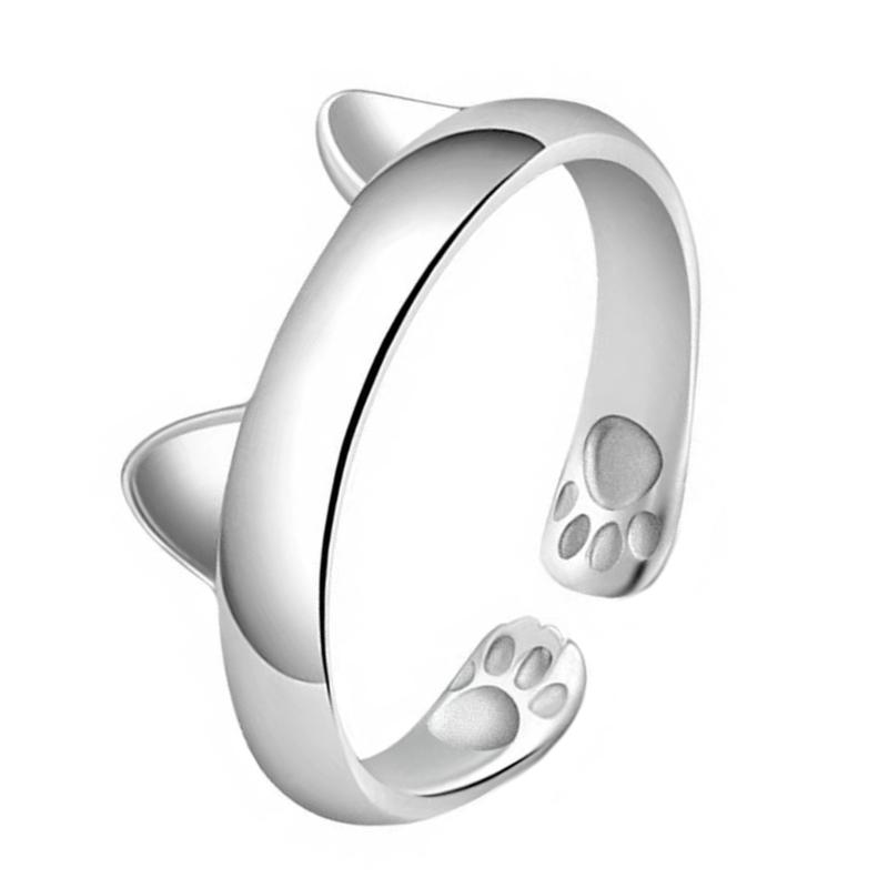 Adjustable Cartoon Little Cat Kitten Pet Finger Rings Lovely Cat Ears Paws Rings Birthday Gifts for College Girls
