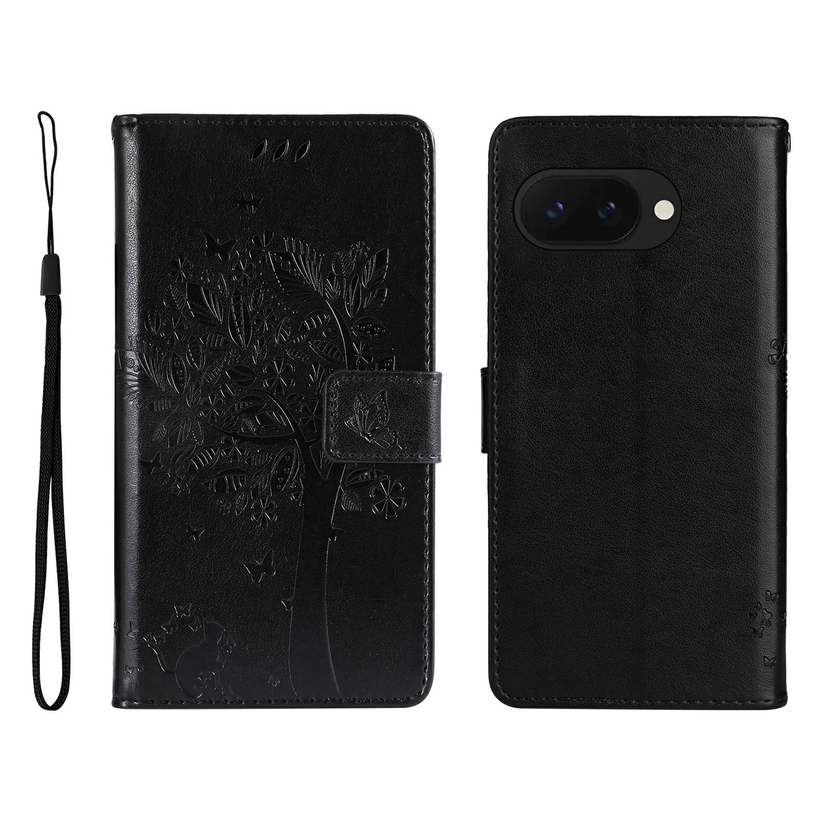 

For Google Pixel 9a Phone Case with Stand Cat Tree Pattern Leather Wallet Mobile Cover J