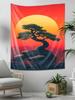 Sunset Pine Tree Tapestry  Japanese Zen Home Decor Cozy Living Room Wall Art