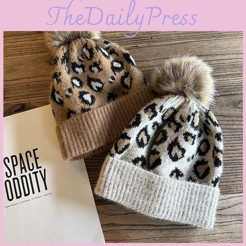 Leopard Fashion Print Pattern Womens Casual Warm Knitted Hat Winter For