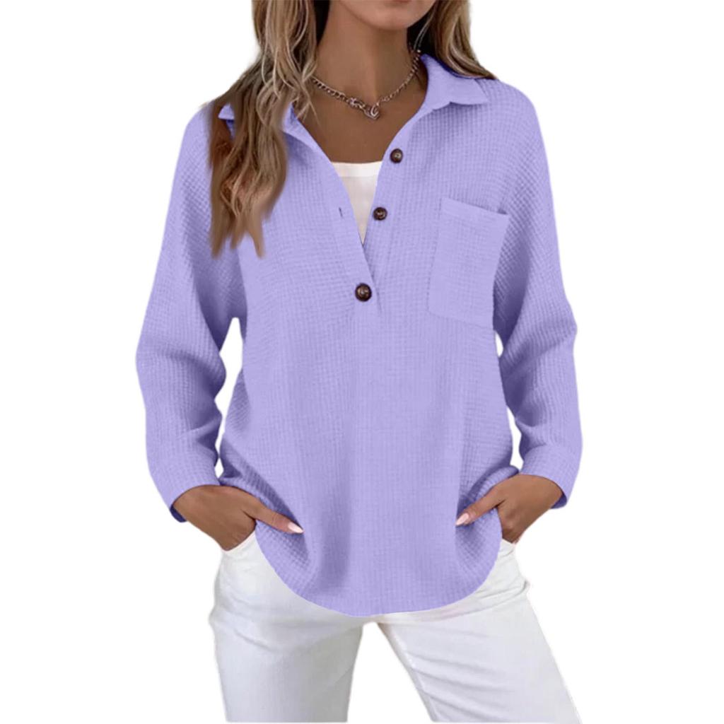 Women's Casual Loose Fashion Color Ribbed Long,Sleeved Pullover Top