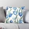 Watercolor Blue Tulip Square Pillowcase Polyester Linen Velvet Creative Zip Decorative Room Cushion Cover