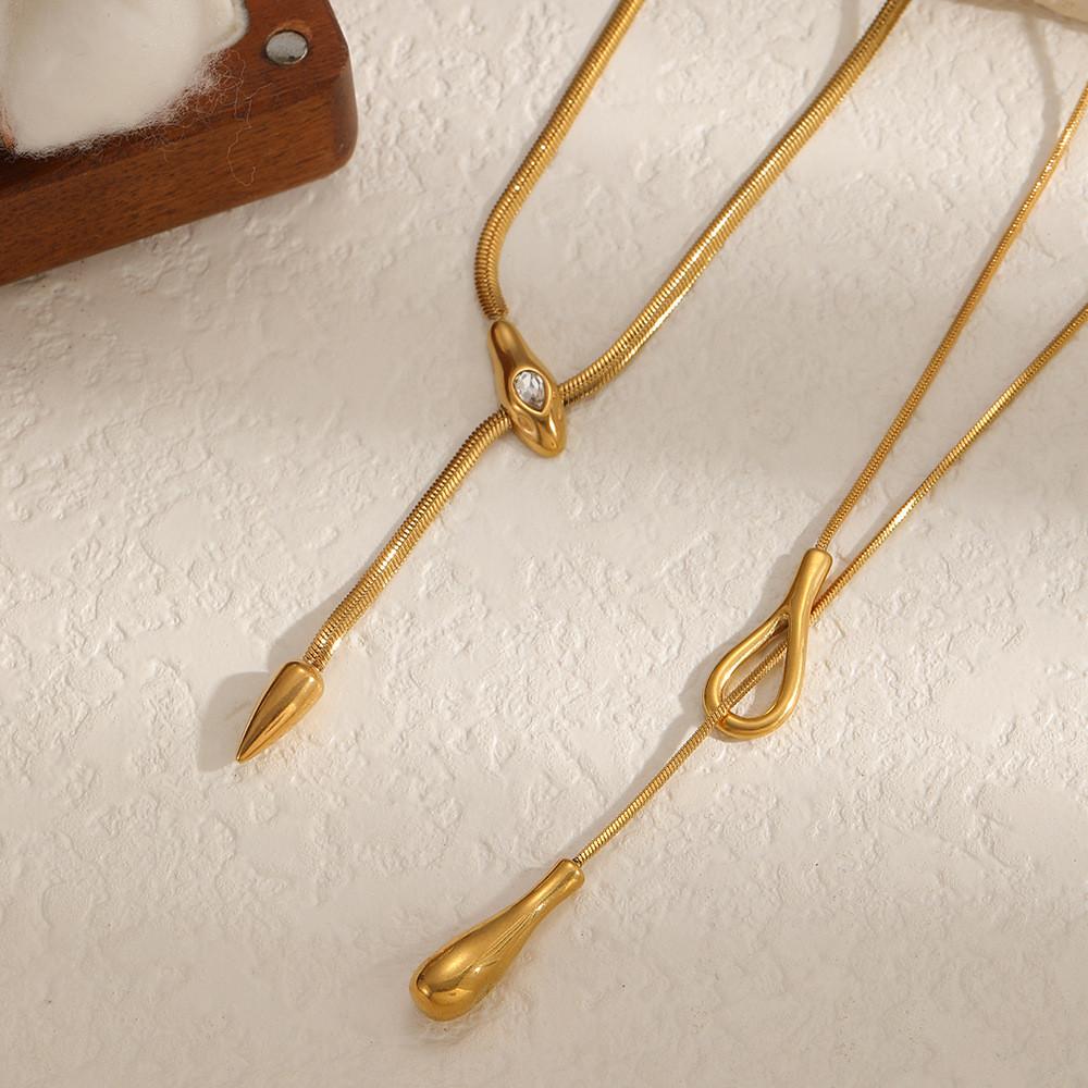 Modern Geometric Stainless Steel Snake Pendant Necklace With Electroplated Finish For Women