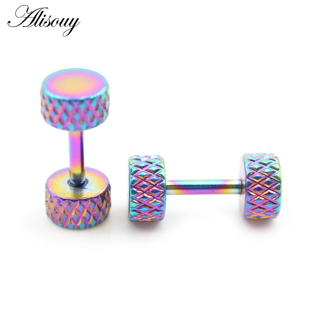 

Alisouy 2 шт. машинная резьба цилиндр нержавеющая сталь мужчины женщины штанга гантели серьги гвоздики козелок пирсинг ювелирные изделия разноцветный