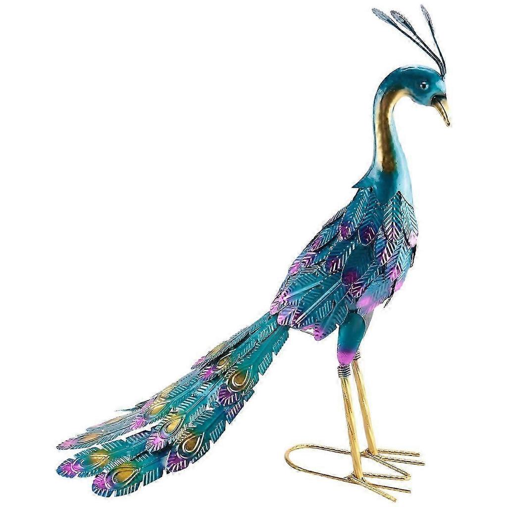 Multicolor Metallic Peacock Statue Metallic Peacock Statue Outdoor Garden, Patio, Deck, Porch-Yard A