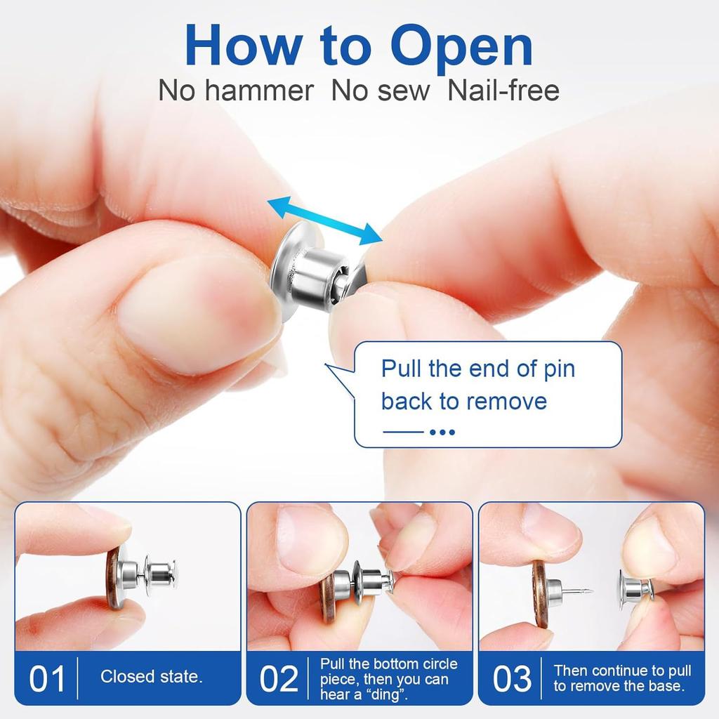 12pcs Button Pins For Loose Jeans No Sew Instant Replacement Snap Tack Pant Button Adjustable Metal Pants Button Tightener