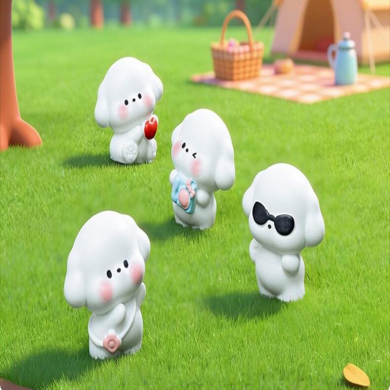 4Pcs Cute Happy Puppy Resin Figures For Micro Landscape Terrarium Car Dashboard Desk Decor Diy Craft