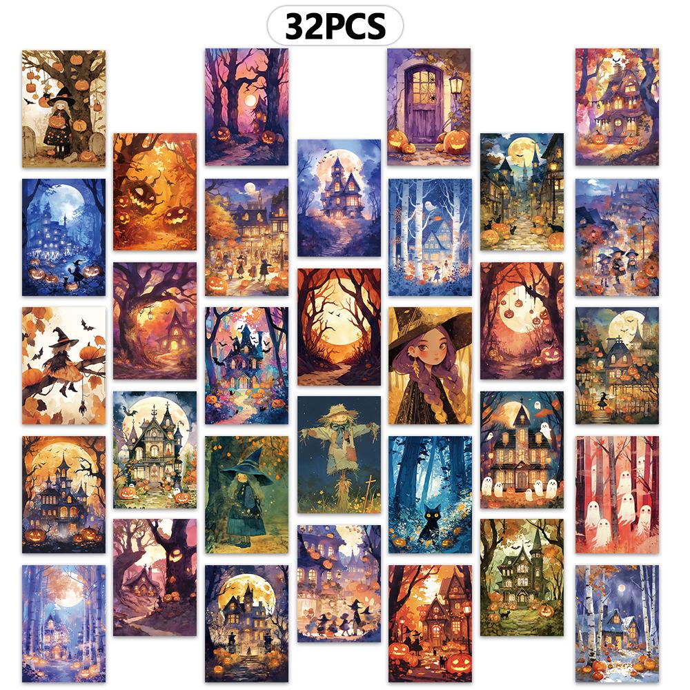 

32pcs, Halloween postcards, quirky and fun, birthday/anniversary gifts, collectibles, perfect for gifting, and mail-friendly.
