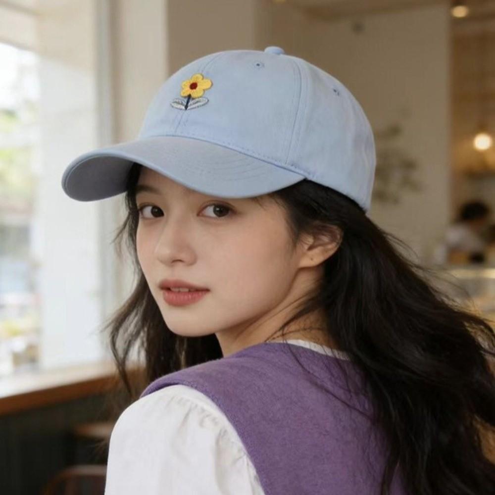 Solid Color Flower Baseball Cap Korean Style Sunshade Casquette Embroidered Peaked Hat  Women