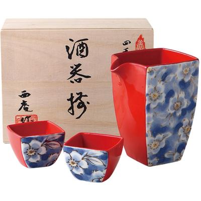 Sake Shikisai Seasons Square Sake Dyed Cherry Blossom Mino Ware Made In W10 X X H12cm Ale-net Set, (Four Colors) Set, Design, Porcelain, Japan, D8.2