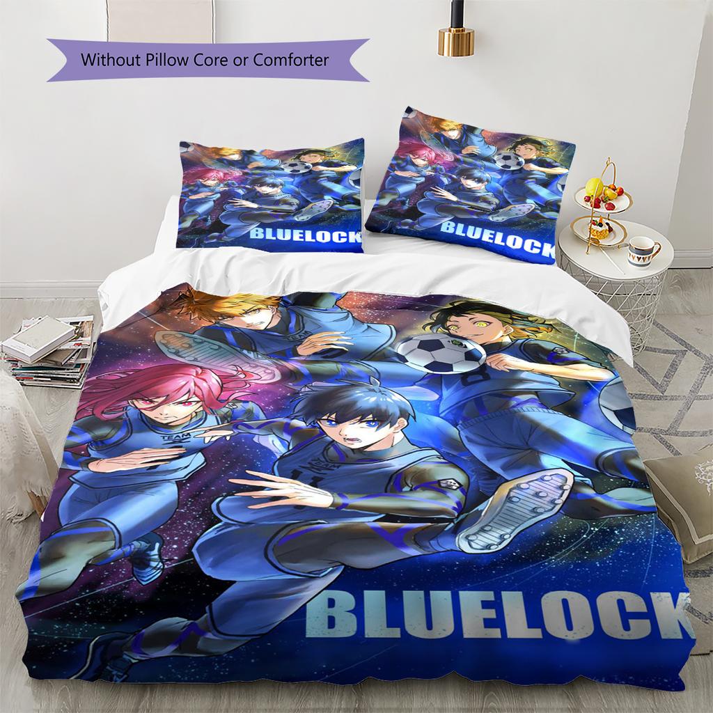 Blue Lock Pattern Bedding Quilt Set Quilt Cover Pillowcase Home Decoration Gift (1 * Duvet Cover + 2 * Pillowcase, Without Core)