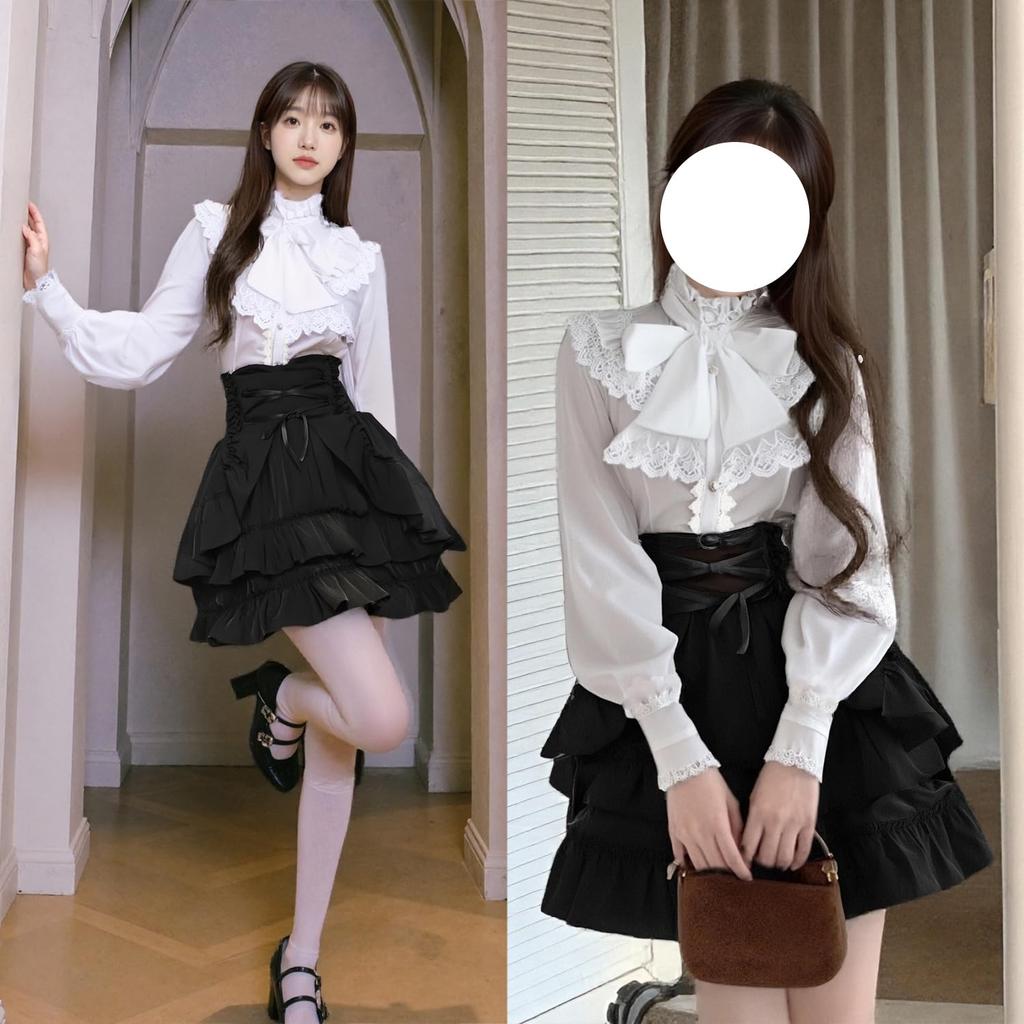 Idol Costume Cosplay Gothic Lolita Lolita Blouse Skirt Sash Belt Gothic Set Mini Length Y2K Stage Costume Photoshoot Halloween Costume Cute Black