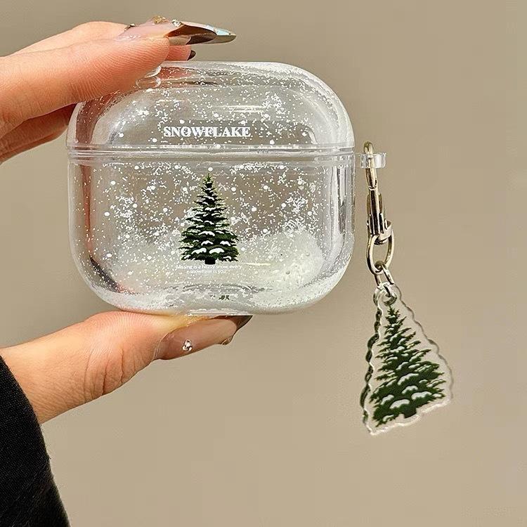 

1 шт. Рождественский корейский простой прозрачный чехол с блестками в виде снежинок и сосны, подходит для наушников Airpodspro2, креативный чехол Airpods 3gen