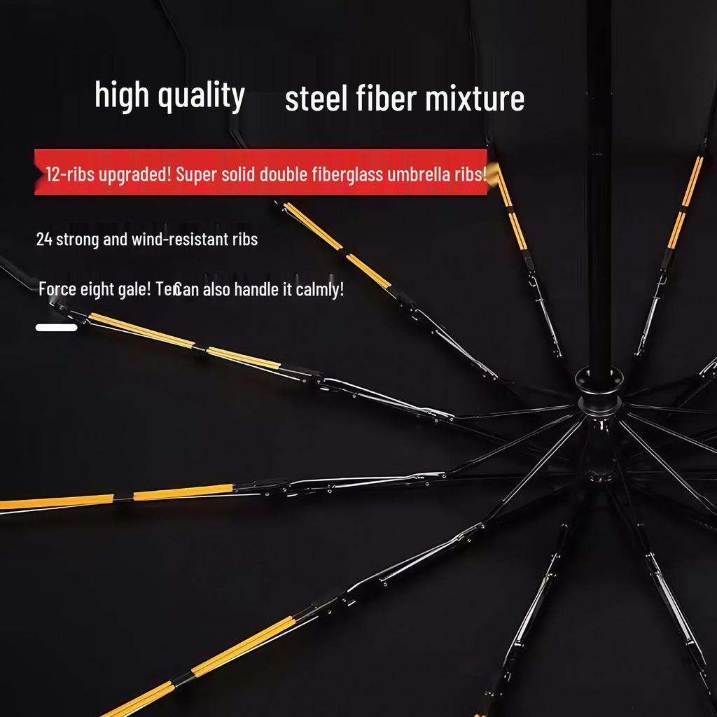24-ribbad automatisk förstärkt svart lim vikbar paraply - Solskydd & Regnskydd