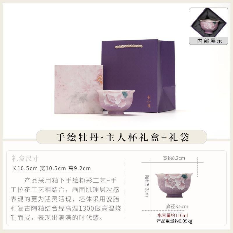 High-end exquisite Kung Fu teacup, large master cup, tea cup, women's special cup, hand-painted pastel peony tea bowl