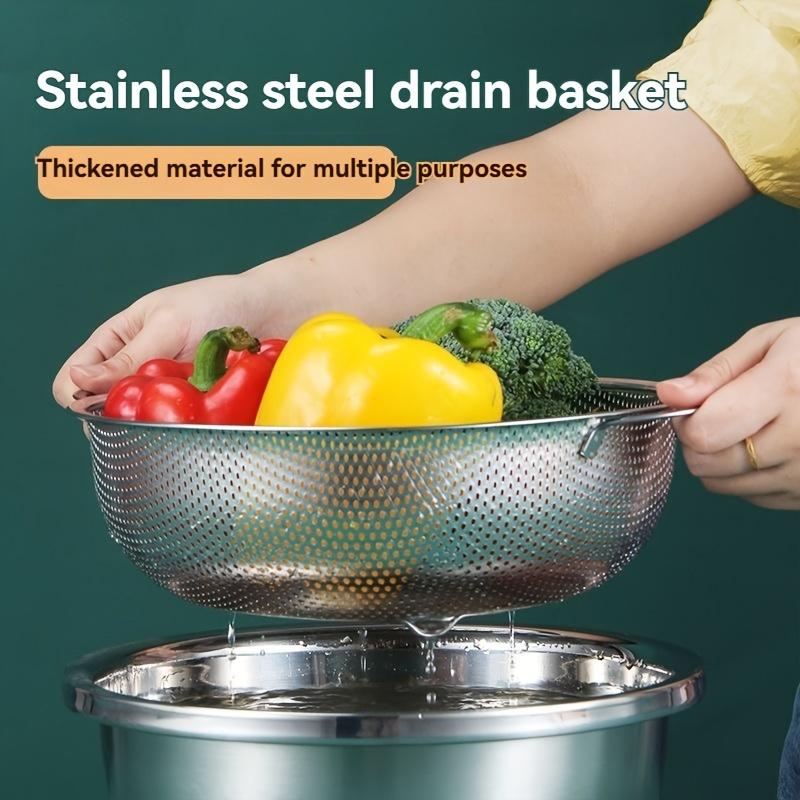 Stainless steel drain basket, vegetable washing basket, perforated basket, rice washing basket, sieve and filter water