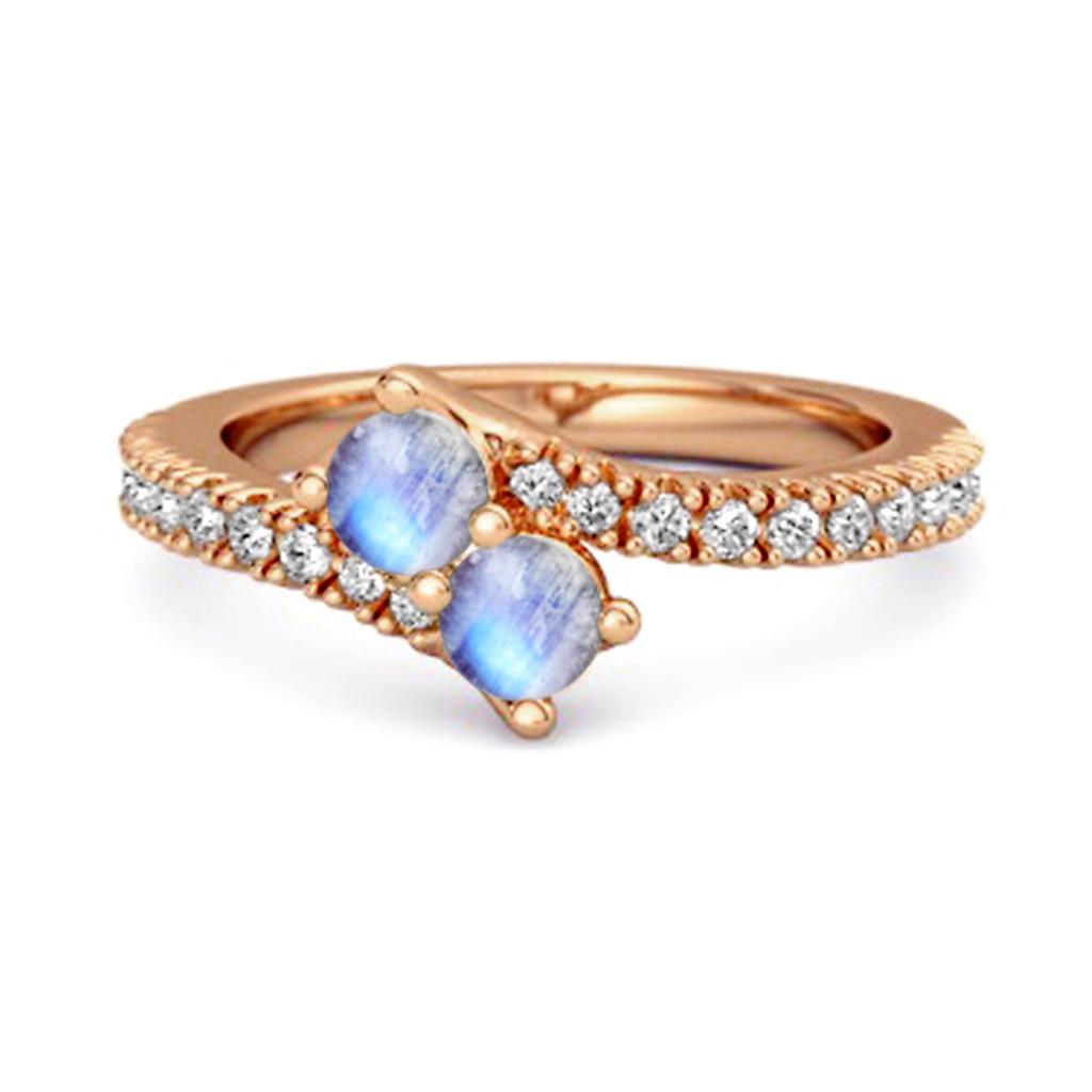 Moonstone Twin Stone Pave Bypass Ring - 925 Sterling Silver Rose Gold Vermeil