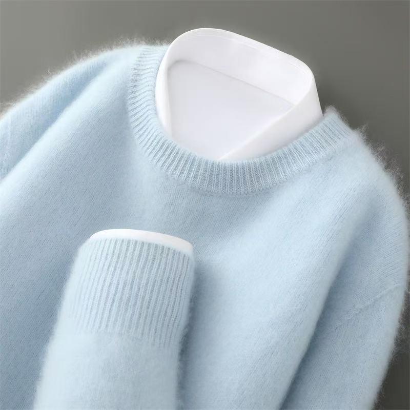 Men's 100% Pure Wool Half-High Collar Thick Cashmere Sweater - Autumn/Winter Loose Knit Pullover.