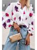Autumn 2024 Floral Print Stand-up Collar Long Sleeve Shirt for Women - European & American Style