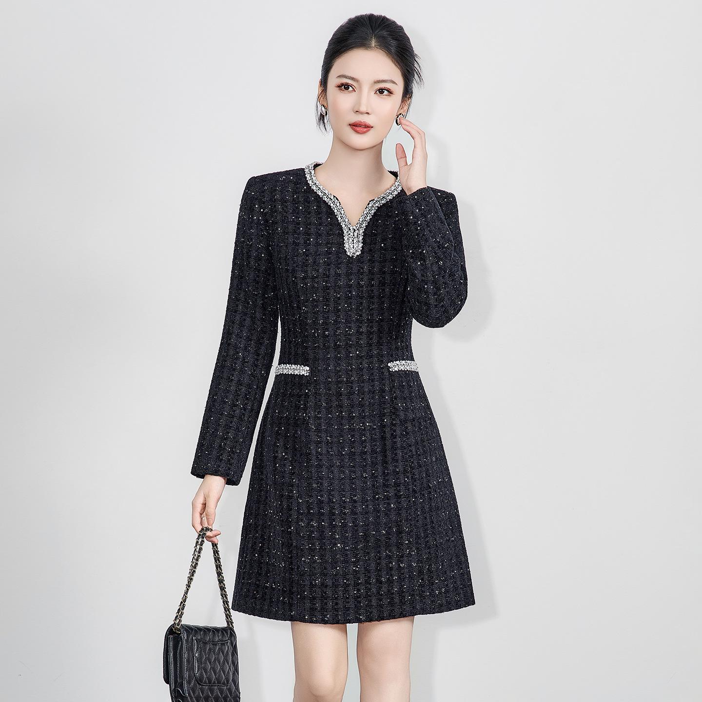 High-Quality Chenille Tweed Sequin Skirt - Women s Autumn Winter Fashion S чёрный