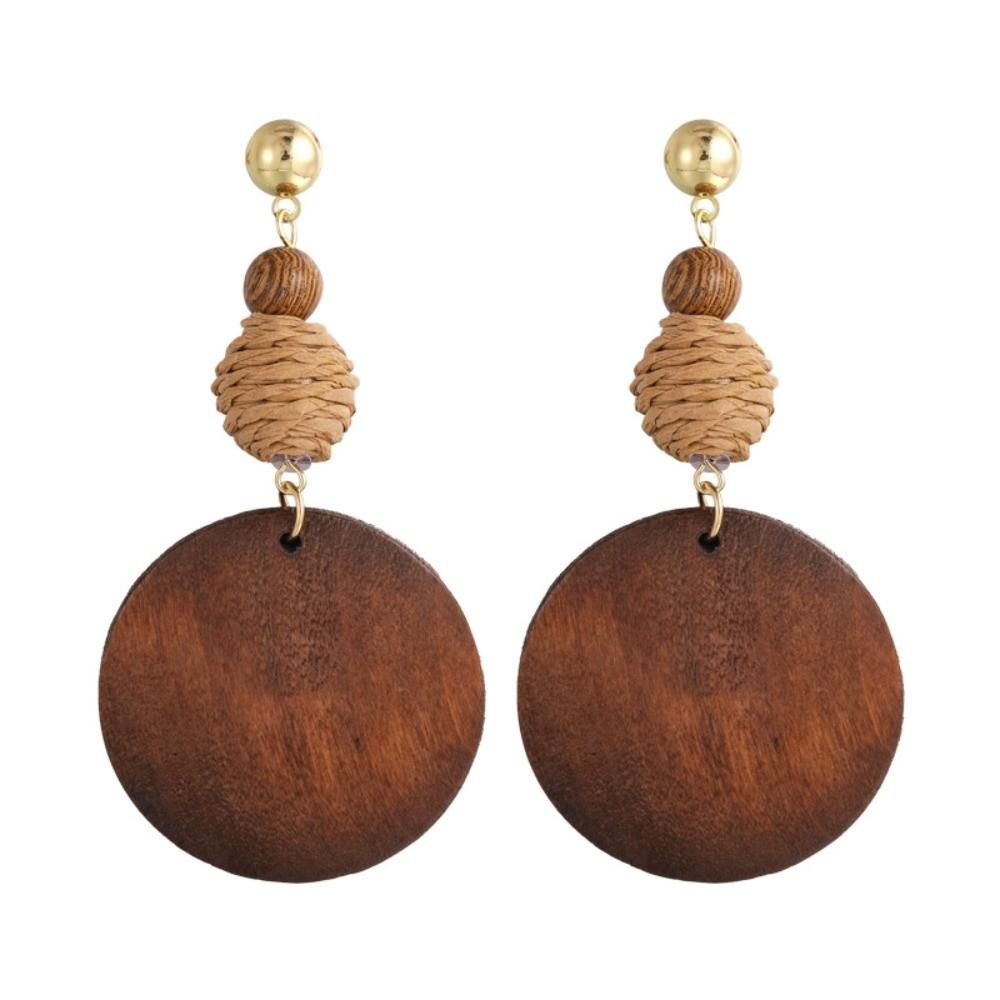 Brown Wooden Drop Earrings Flower Beads Dangle Earrings New Woven Tassel Earrings Beach