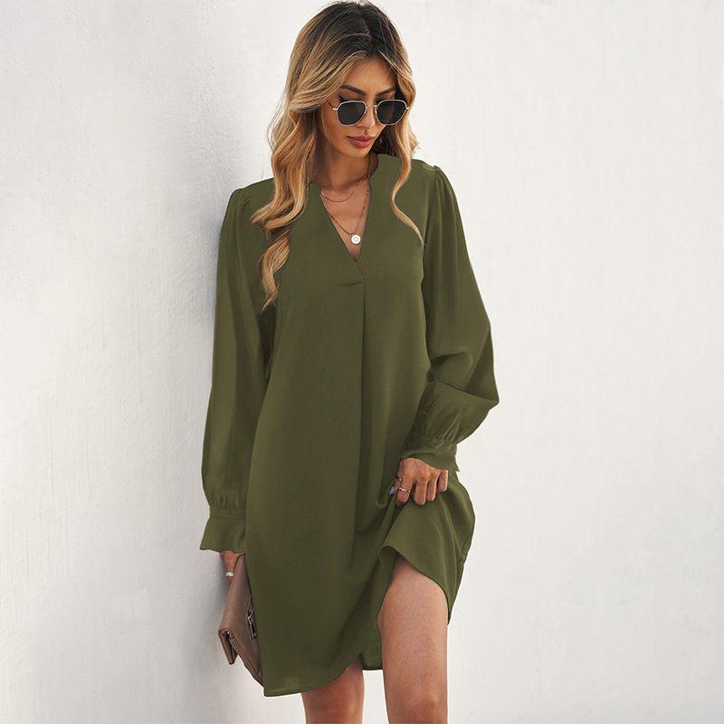 

V-neck Ruffle Leisure Pullover Black Jumpsuit Skirt Green L code fits (65.00 kg-72.50 kg
