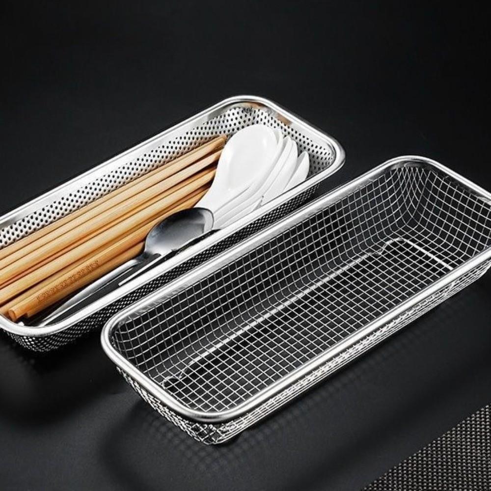Stainless Steel Mesh Drain Basket Mesh Filtering Thickened Chopsticks Storage Basket Anti-rust Rectangle Vegetable Washing Basin