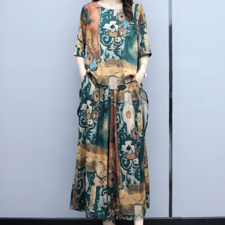 

Женский летний брючный костюм с короткими рукавами, тонкие топы нерегулярной формы и широкие свободные брюки-кюлоты с цветочным принтом, большой размер, повседневный костюм из двух предметов XL